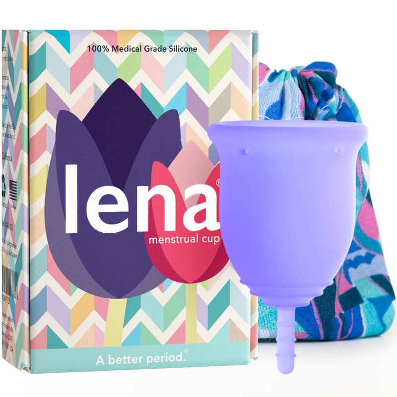 Lena كوب لينا للحيض الأصلي كبير بنفسجي قابل لإعادة الاستخدام من السيليكون لكميات الحيض الغزيرة حماية خالية من التسرب لمدة 12 ساعة تصميم ناعم ومريح وسهل الاستخدام للمبتدئين - Image 1